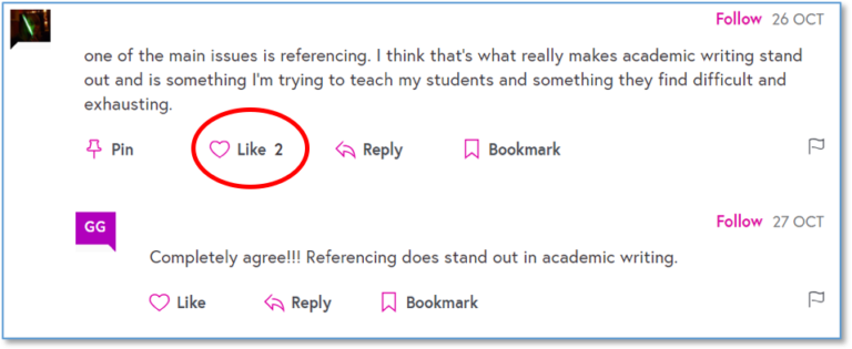 A screen shot of the like button highlighted in a red circle on the FutureLearn platform