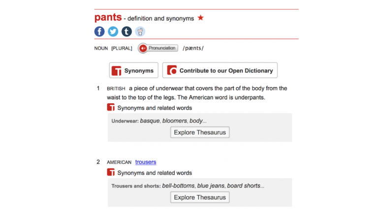 Macmillan Dictionary definition of 'pants'