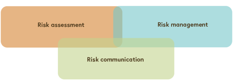 The interconnecting circles of risk assessment, risk management and risk communication are shown.