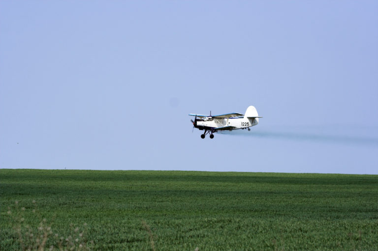 Pesticides can also be sprayed on the fields using a small aero plane