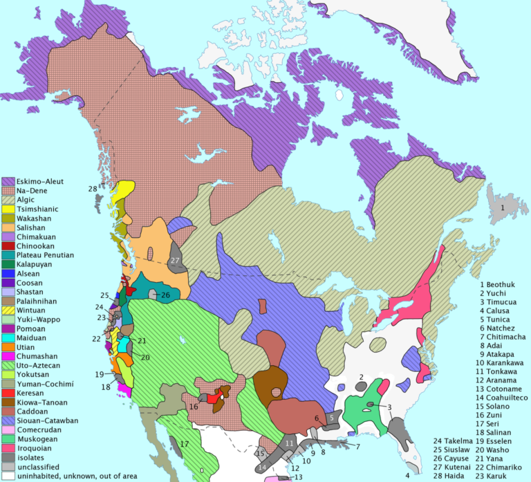 Map showing locations of First Nations People in America