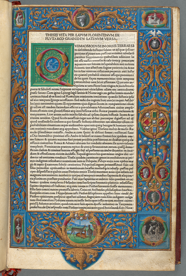 An example of roman type: Plutarch, *Vitae Virorum Illustrium* (Venice, 1478), i, fol. 1r. © The Board of Trinity College Dublin.
