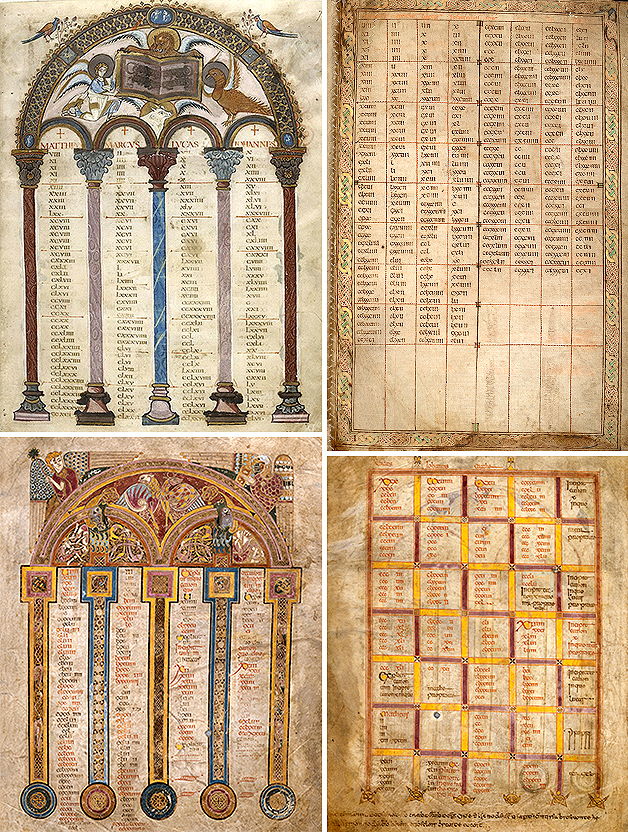 Figures 1-4, from the Book of Kells, arched and grid canon tables