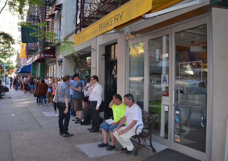 Waiting line in front of bakery in New York