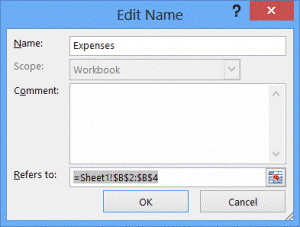 spreadsheet showing names being used in formula