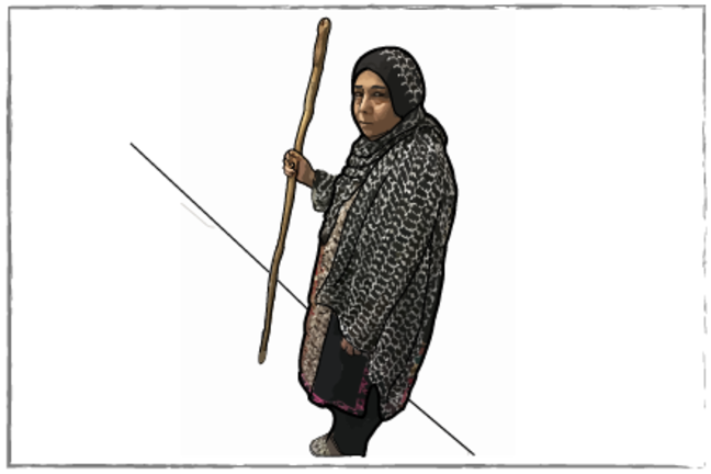 Seema walking with the aid of a stick to increase her physical activity.