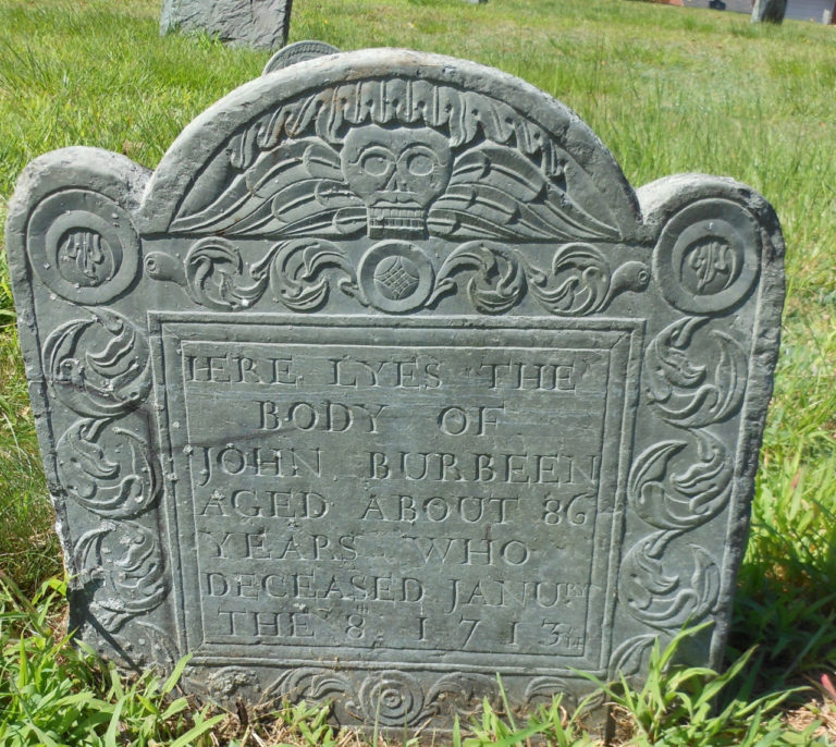 Photograph showing John Burbean’s gravestone