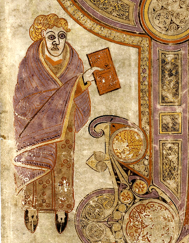 folio 29r from the Book of Kells, a man holding a book