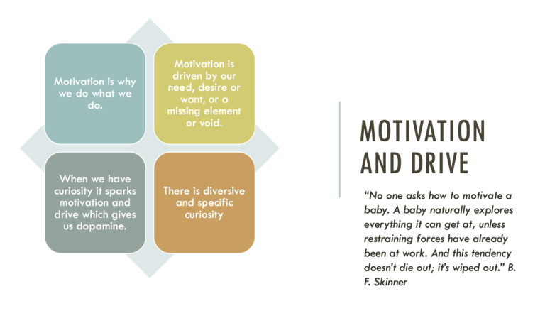 An infographic showing the attributes of motivation and drive