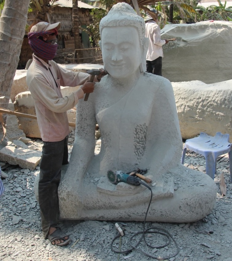 Carving of sandstone sculptures. Sandstone, which mostly is composed of crystalline silica, is relatively soft, making it easy to carv