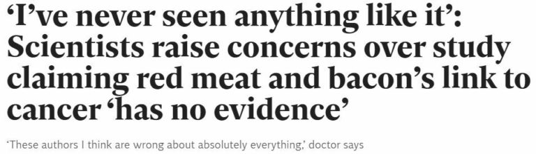 headline reads: ‘I’ve never seen anything like it’: Scientists raise concerns over study claiming red meat and bacon’s link to cancer ‘has no evidence’ and underneath: ‘These authors I think are wrong about absolutely everything,’ doctor says