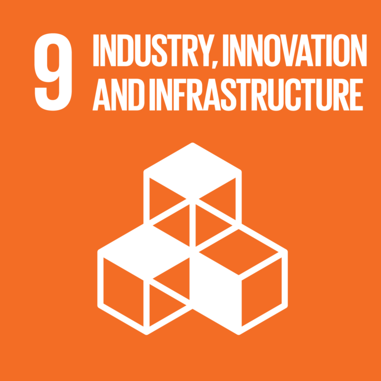 Icon of 3 cubes in a pyramid position with the title "Industry, innovation and infrastructure"