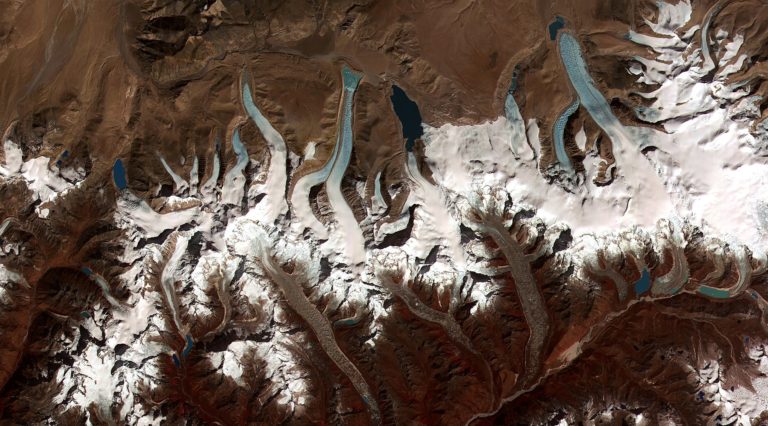 Satellite image showing Himalayan glacier change