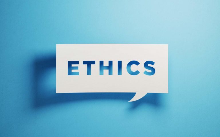 A speech bubble with the word ‘Ethics’