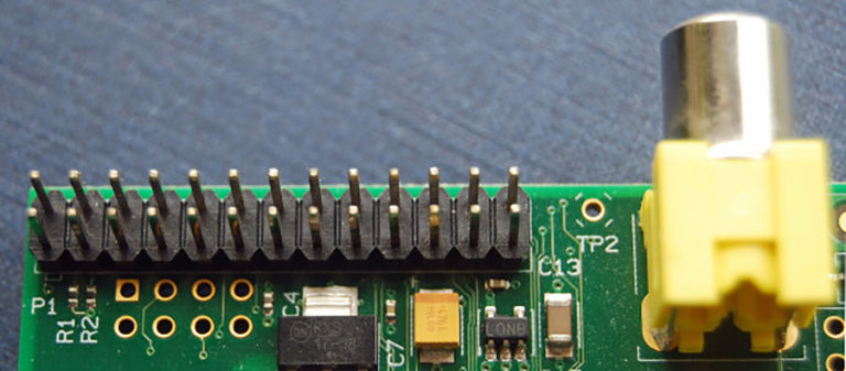 The GPIO pins on a Raspberry Pi 1 with a 26 pin header