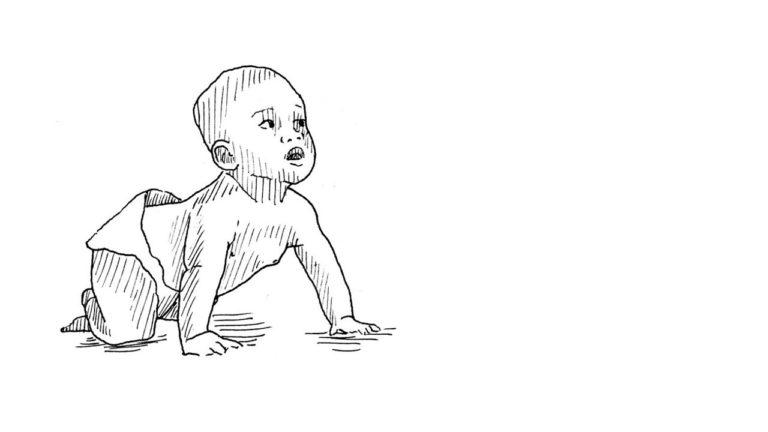 Illustration of a young child crawling