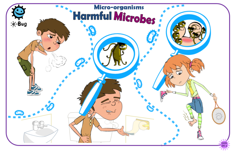 Cartoon image showing examples of how infection can be spread