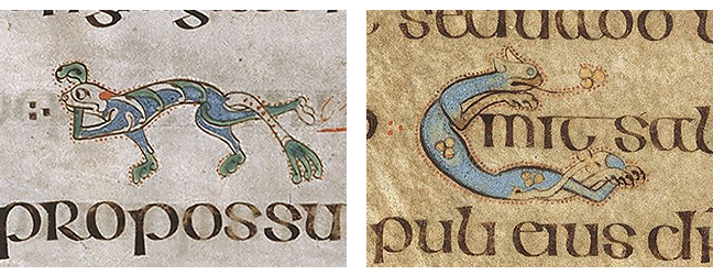 Figures 4 - 5, Folios 68r and 325v, from the Book of Kells, depictions of cats