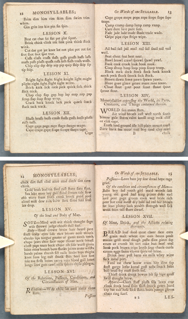 Pages from Sarah Trimmer, *The charity school spelling book. Part I. Containing the alphabet, spelling lessons, and short stories … in words of one syllable only* (London, 1799), p 27