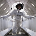 Astronaut walks in shuttle
