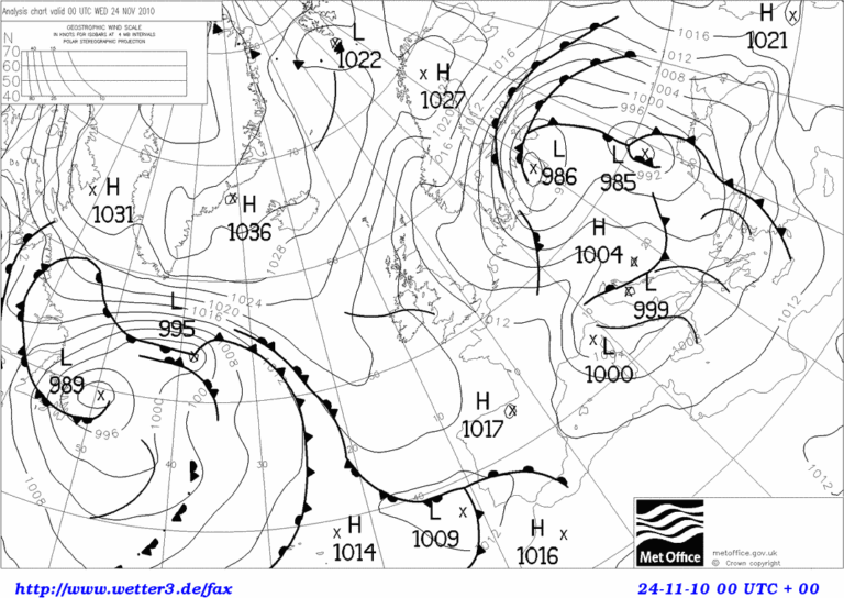 Black and white weather map from November 2010