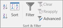 Screenshot of the ‘Sort & Filter’ section of the menu ribbon in Excel