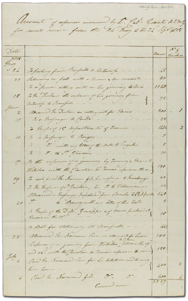 Secret Service accounts to September 1815