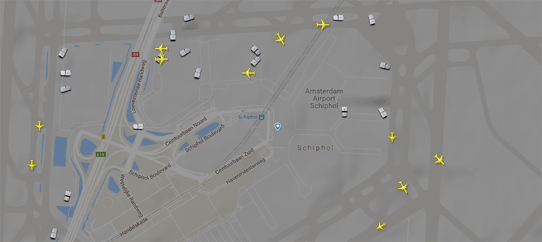 Screenshot of Flightradar showing Schiphol airport
