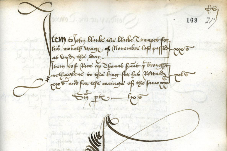16th Century Manuscript Showing the Wages of John Blanke