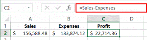 formula bar showing sales - expenses