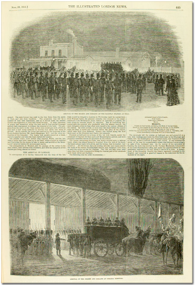 Page from Illustrated London News showing Wellington's coffin at Horse Guards
