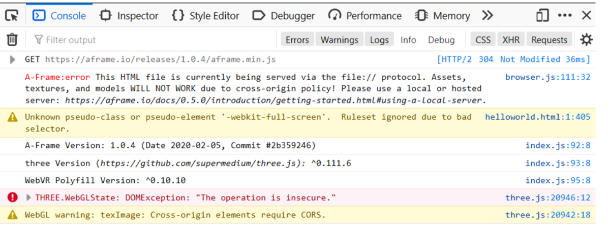 Screenshot showing CORS restriction errors in browser console
