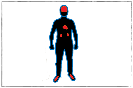 Silhouette of a person with key organs highlighted