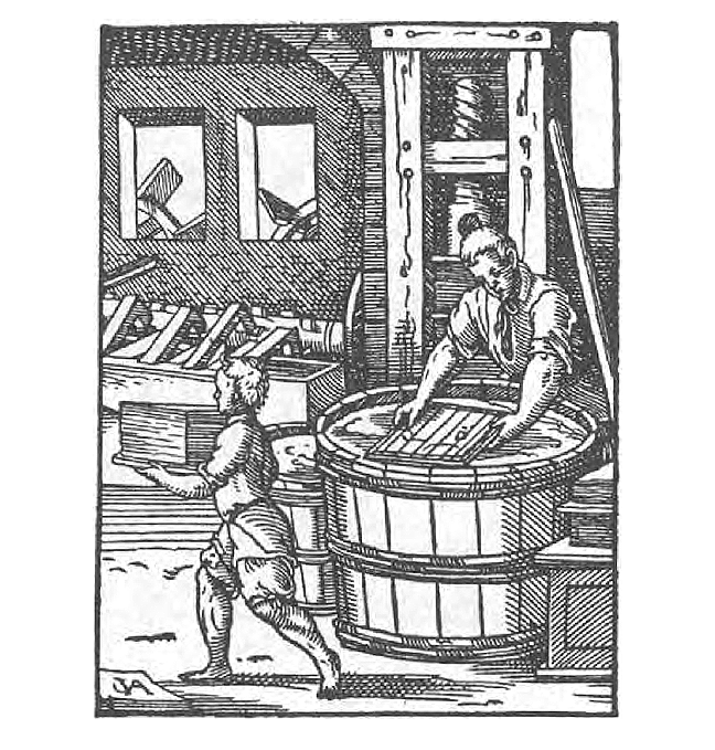 A black and white image of a Paper Maker in Jost Amman, *Das Ständebuch* (Frankfurt am Main, 1568)