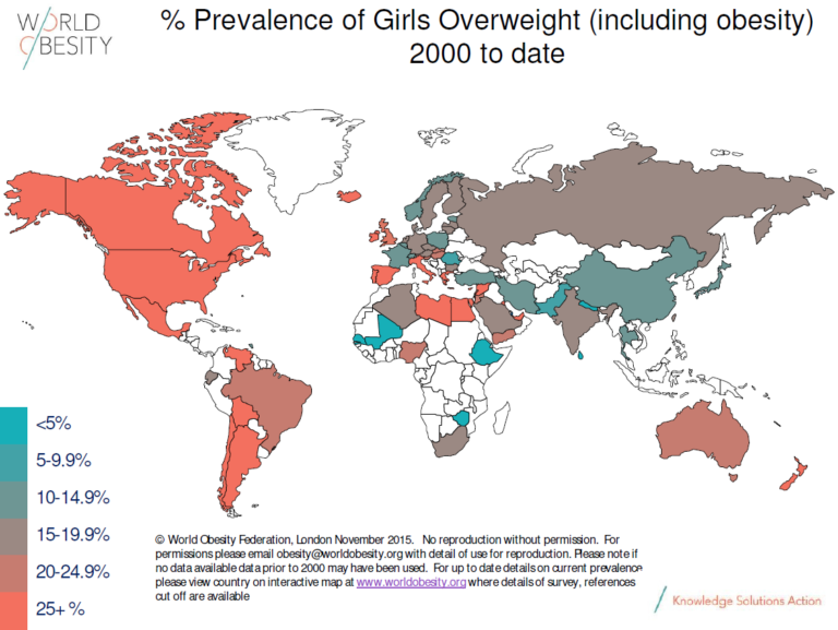 Map showing the global prevalence of obesity among boys