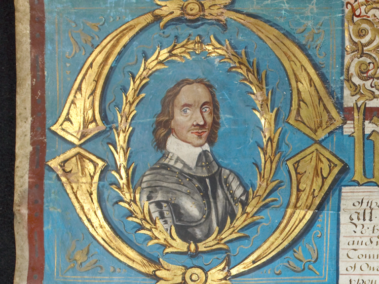 Painting showing the portrait of Oliver Cromwell as shown in the College Charter