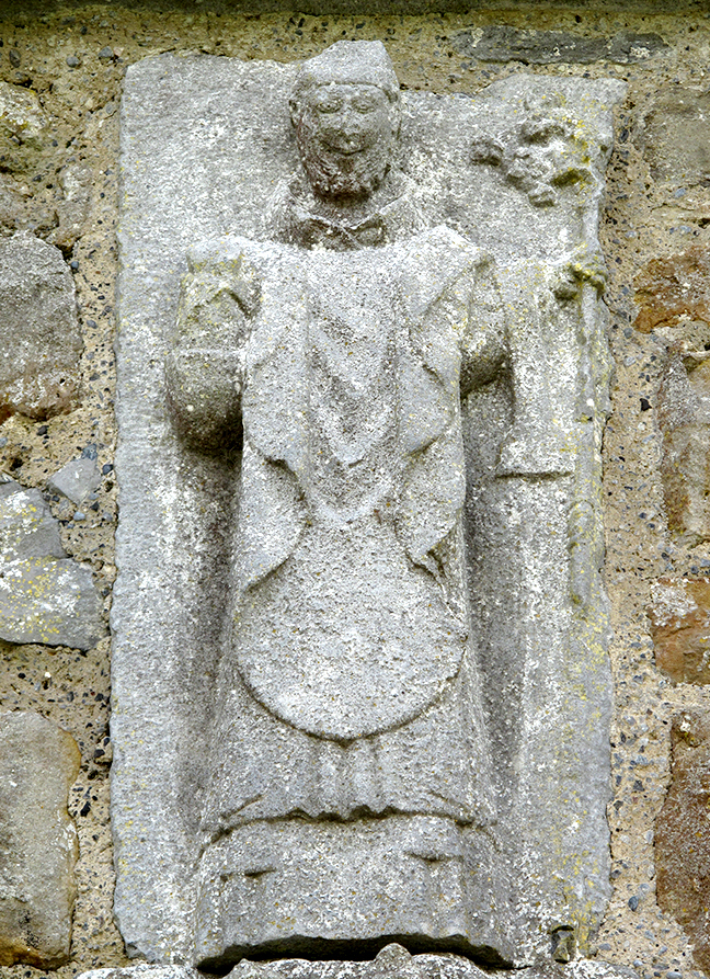 fig 1, a stone sculpture of St. Patrick in Clonmacnoise cathedral