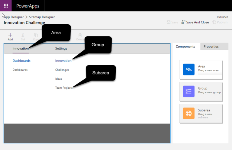 image "Sitemap Designer showing Areas, Groups and Subareas"