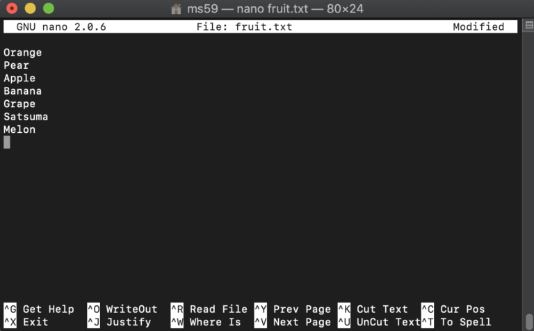 screenshot of the editor with fruit names typed in