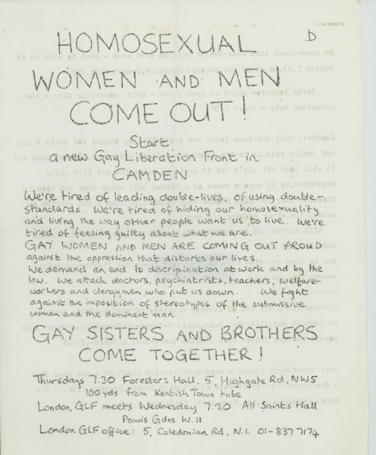 Poster made by the Gay Liberation Front