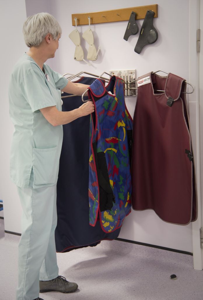 photo of appropriate storage for PPE - aprons must be hung up and not folded