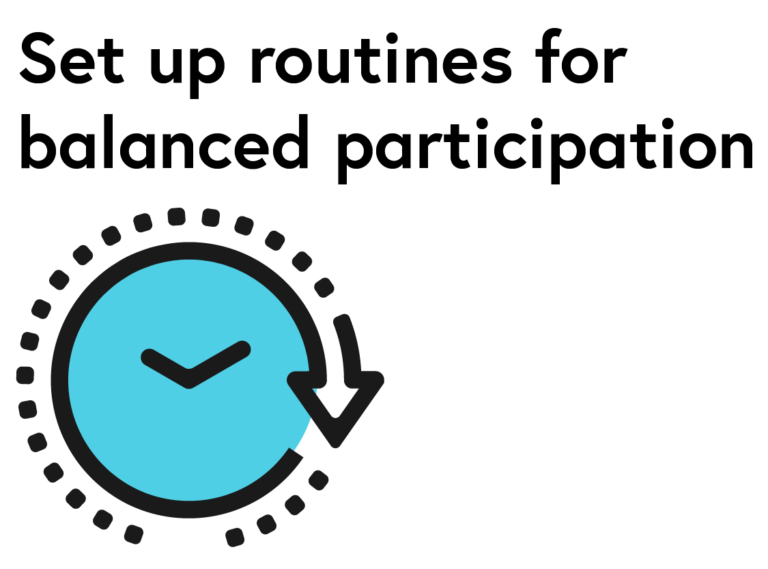 Icon representing 'Set up routines for balanced participation': Clock face