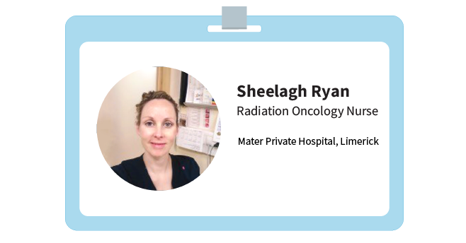 Sheelagh Ryan's i.d. It reads "Sheelagh Ryan, Radiation Oncology Nurse, Mater Private Hospital, Limerick"