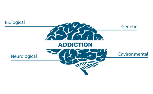 The disease model proposes addictive behaviours stemmed from: biological, neurological, genetic, and environmental aetiologies.