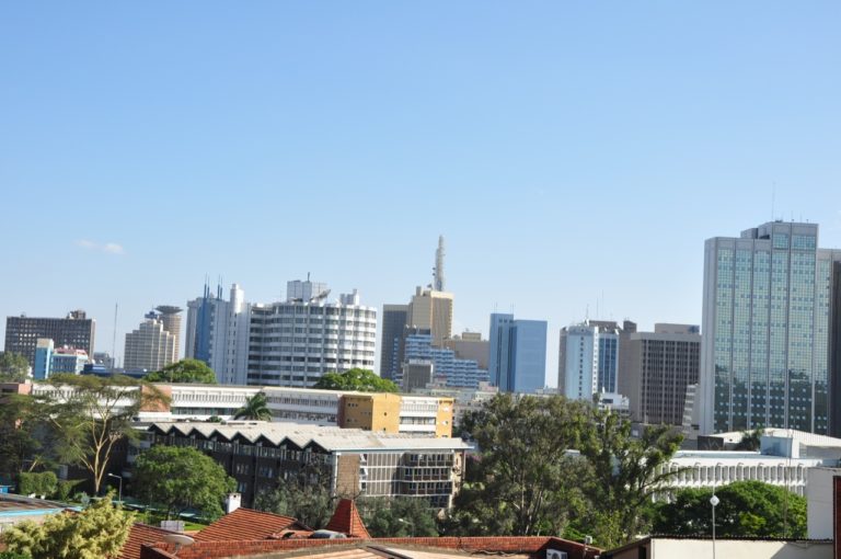Nairobi showing Fedha Towers, ICEA Building, the Nairobi Safari Club and Anniversary Towers