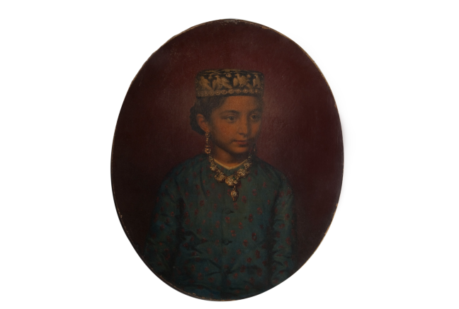 Oil painting of a young girl wearing ornate jewellery