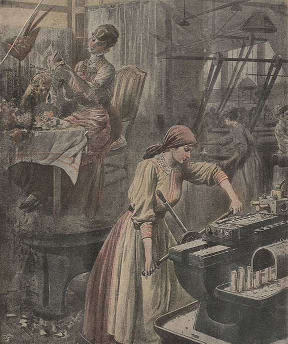 Le Petit Journal, L’ouvière parisienne, avant la guerre, pendant la guerre [The Parisian worker, before the war, during the war] (1916)
