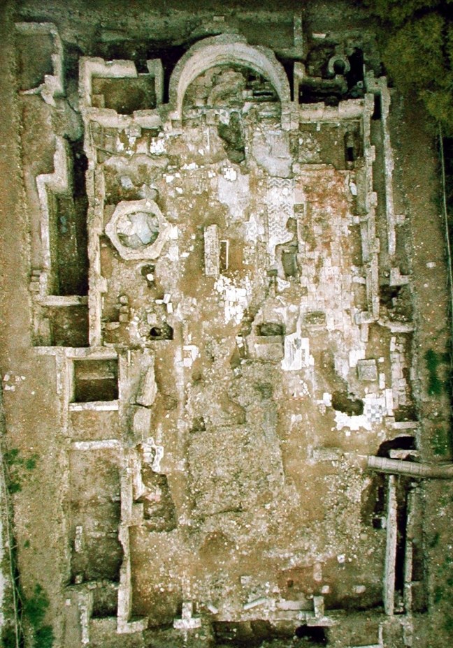 Aerial view of the Basilica Portuense during excavation
