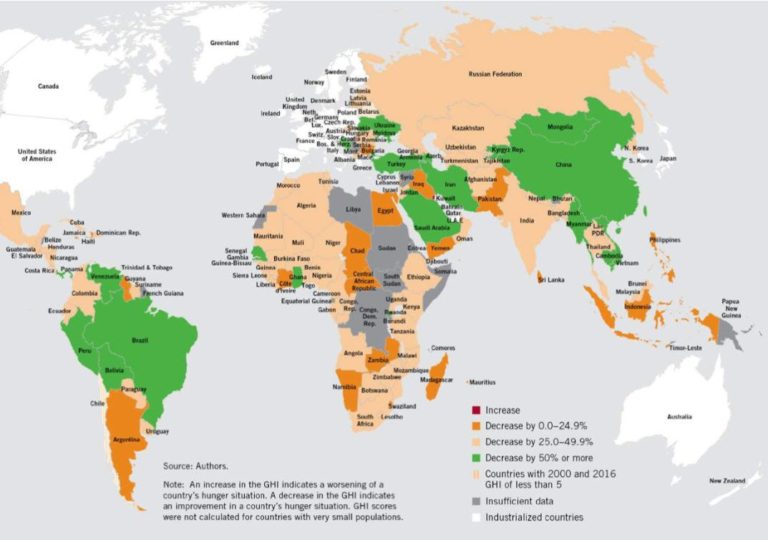 A map showing The Global Hunger Index
