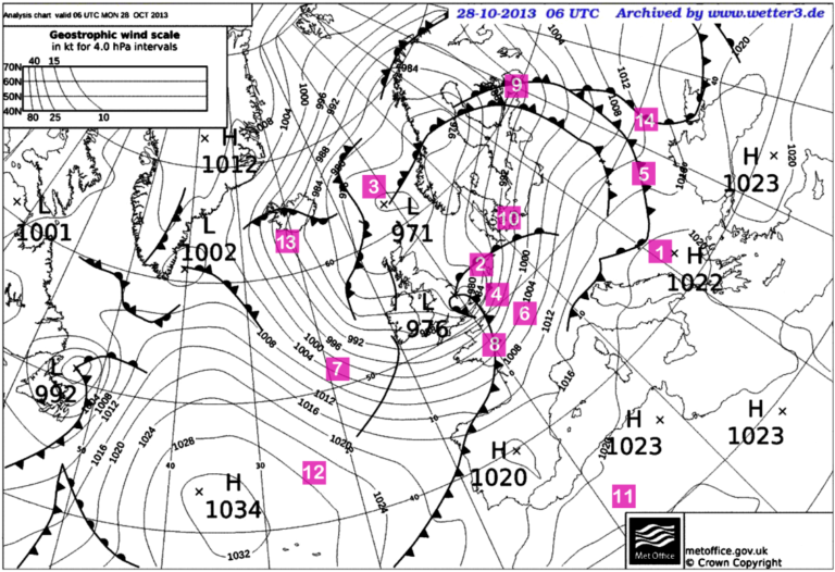 Black and white image of a synoptic chart